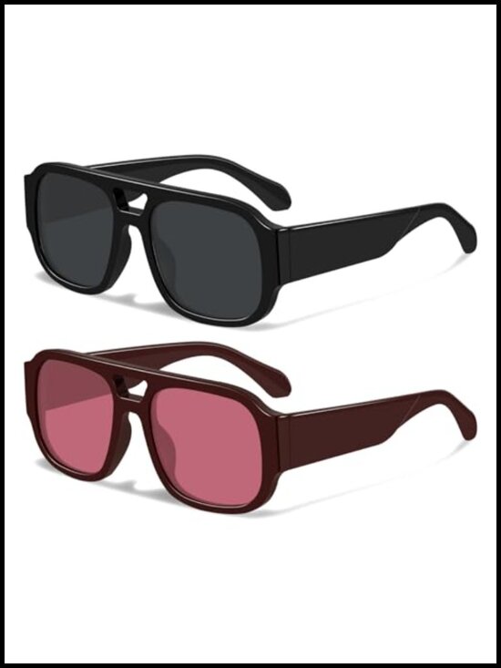 Retro Oversized Aviator Sunglasses Double Bridge UV400 Acetate